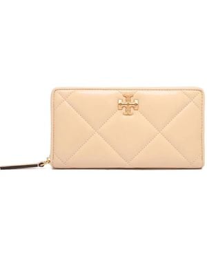 Tory Burch Kira Quilted Zip-Around Wallet - Natural
