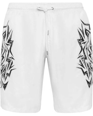 Philipp Plein Graphic-Print Swim Shorts - White