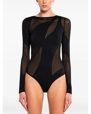 OW Collection Spiral Mesh-Panel Bodysuit - Black