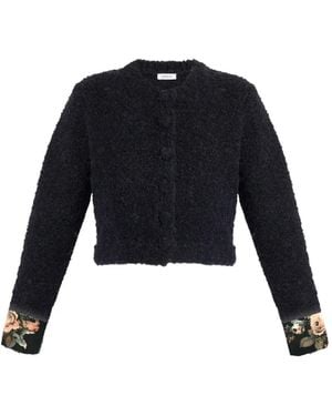 Erdem Bouclé Floral-Cuff Cardigan - Blue