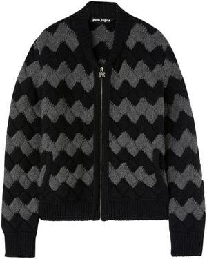 Palm Angels Zig-Zag Knit Bomber Jacket - Black