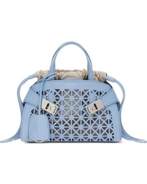 Ferragamo Mini Hug Crochet-Knit Tote Bag - Blue