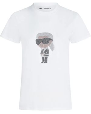 KARL LAGERFELD Ikon Rhinestone T-Shirt - White
