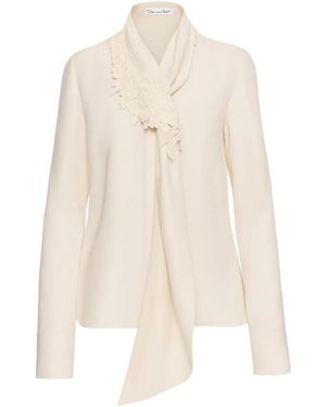 Oscar de la Renta Tie-Neck Georgette Blouse - White