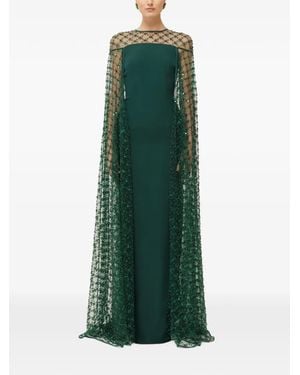Nissa Sequin Tulle Cape Maxi Dress - Green
