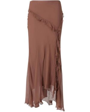 STAUD Diana Ruffled Asymmetric Maxi Skirt - Brown
