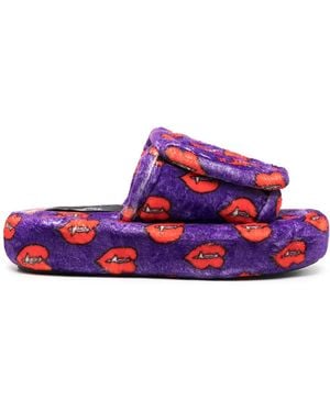 DUOltd Fangs Print Terry Slippers - White