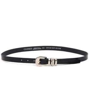 Closed Tone Buckle Leather Belt - White