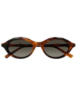 Gucci Horsebit Oval-Frame Sunglasses - Brown