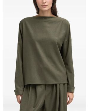 Tibi Button-Back Long-Sleeve Blouse - Green