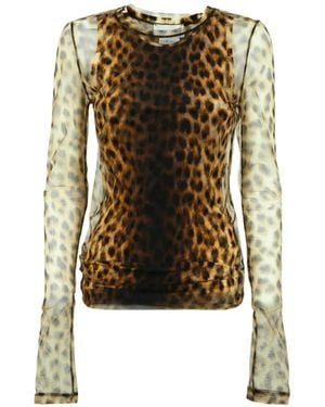 Sportmax Leopard-Print Semi-Sheer Top - Metallic
