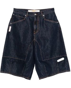 PDF Denim Contrast Stitching Shorts - Blue