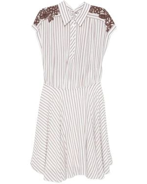 ERMANNO FIRENZE Lace-Trimmed Striped Mini Shirt Dress - White