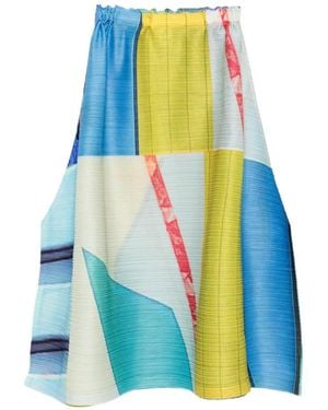 Pleats Please Issey Miyake Collage Pleated Midi Skirt - Blue