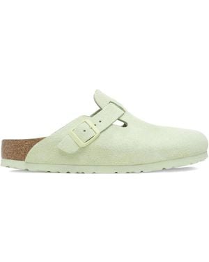 Birkenstock Boston Soft Footbed "Faded Lime" Buckle Mules - Green