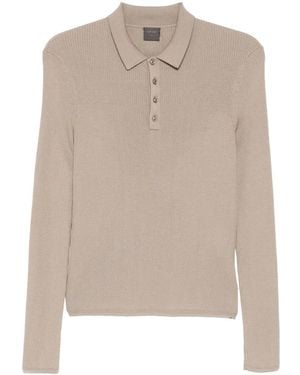 TEAM WANG design Ribbed Long-Sleeve Polo Shirt - Natural