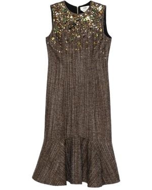 Fendi Embellished Ruffled Dress - Brown