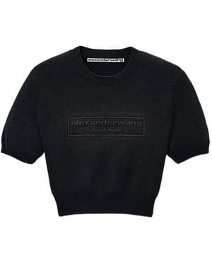 Alexander Wang Kurzärmeliges Strickoberteil Mit Logo-Prägung - Blau