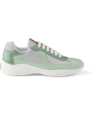 Prada Baskets America's Cup En Cuir Verni Et Tissu Technique - Vert