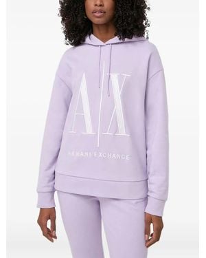 ARMANI EXCHANGE Logo-Embroidered Hoodie - Purple