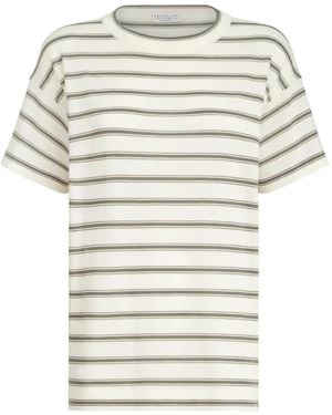 Brunello Cucinelli Striped Wool Sweater - White