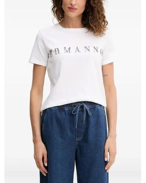 ERMANNO FIRENZE Beaded-Embellishment Logo-Lettering T-Shirt - White