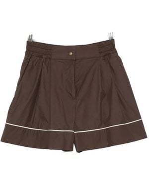 Moncler Piped-Detail Logo-Patch Shorts - Brown