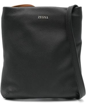 ZEGNA Leather Messenger Bag - Black