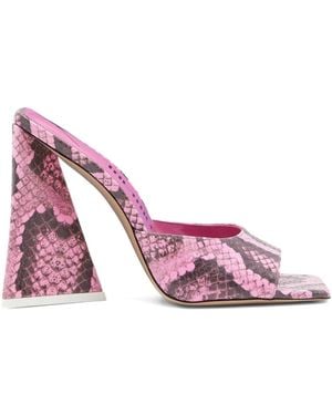 The Attico Mules con tacón de piel de serpiente - Rosa