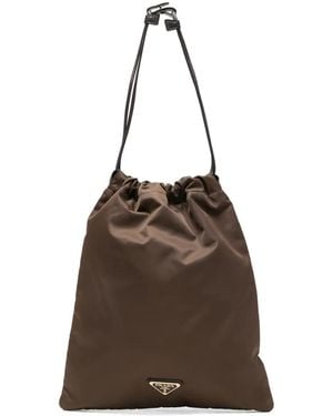 Prada Logo-Plaque Drawstring Tote Bag - Braun