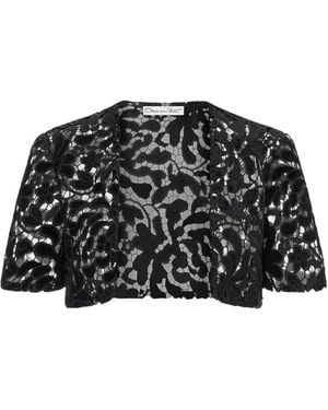 Oscar de la Renta Lace Short-Sleeve Jacket - Black