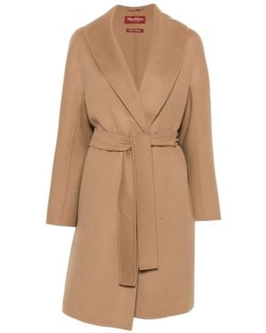 Max Mara Belted Shawl-Lapel Coat - Natural
