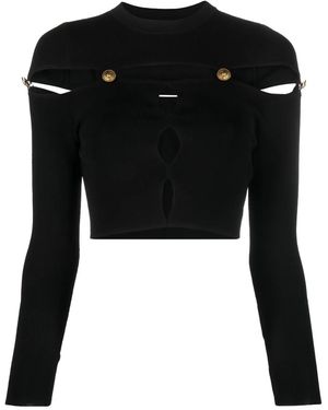 Versace Jeans Couture Cut-Out Ribbed-Knit Cropped Top - Black