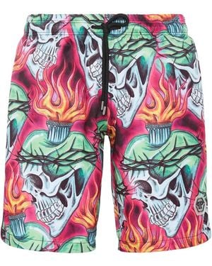 Philipp Plein Skull-Print Swim Shorts - Red