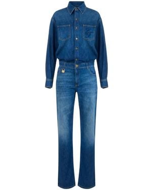 Elisabetta Franchi Denim Jumpsuit With Jewel Padlock - Blue