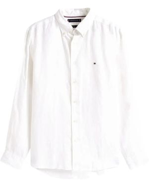 Tommy Hilfiger Embroidered-Logo Linen Shirt - White