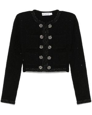 Self-Portrait Textured Knit Jacket - Black