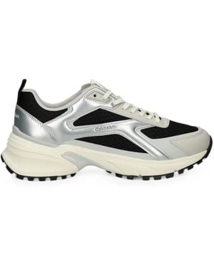 Calvin Klein Metallic-Effect Panelled Trainers - White