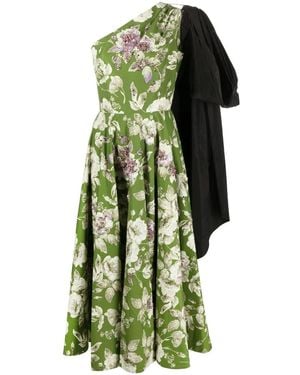 Erdem Asymmetric Floral-Print Midi Dress - Green