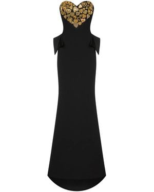 Moschino Sweetheart-Neck Embroidered Maxi Dress - Black