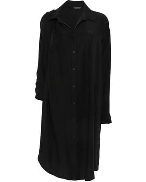 Balenciaga Logo-Embroidered Button-Up Dress - Black
