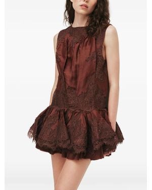 Aje. Cressida Lace-Trim Ruffled Mini Dress - Brown