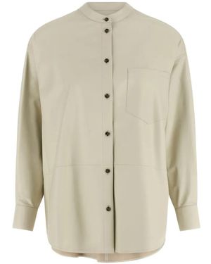 Yves Salomon Mandarin-Collar Pocket Leather Shirt - White