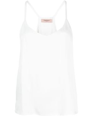 Twinset Satin-Finish V-Neck Tank Top - White