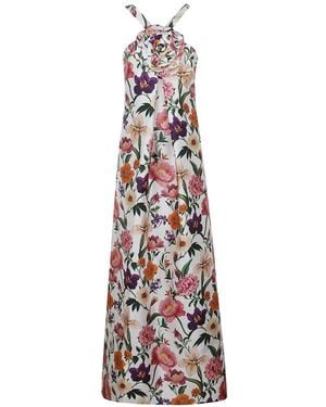 Borgo De Nor Maxi Floral-Print Appliqué-Detail Dress - White