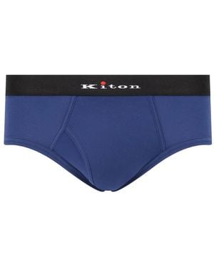 Kiton Logo-Waistband Briefs - Blue