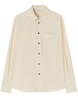 RETORI Embroidered-Detail Chest-Pocket Long-Sleeve Cotton Shirt - Natural