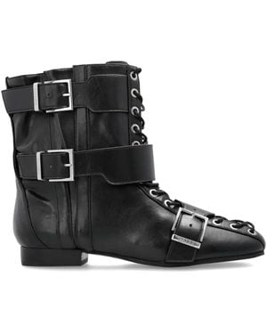 Ganni Buckled Lace-Up Combat Boots - Black