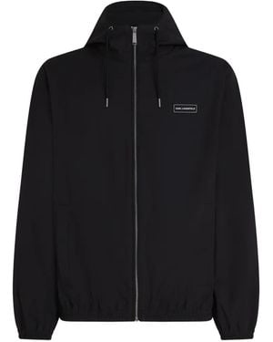 KARL LAGERFELD Logo-Patch Hooded Jacket - Black