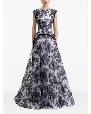 Gemy Maalouf Structured Embroidered-Lace Dress - White